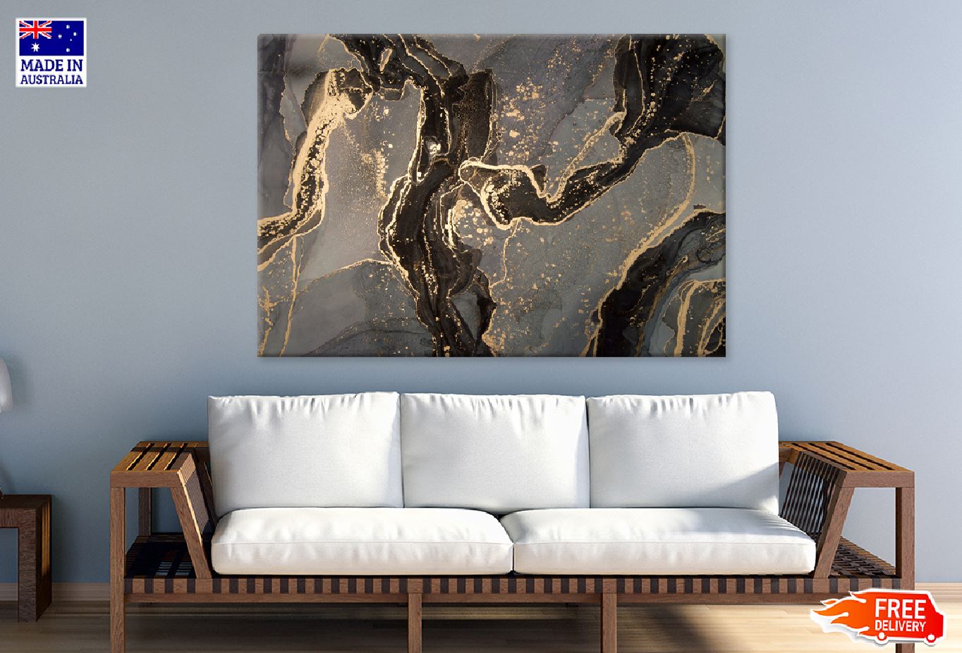 Black Grey & Gold Marble Abstract Design Print 100% Australian Made