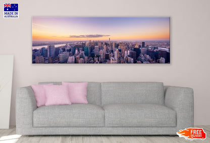 Panoramic Canvas New York City Aerial Sunset Photograph High Quality 100% Australian Made Wall Canvas Print Ready to Hang