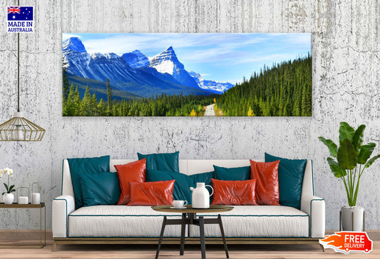 Panoramic Canvas Mountains & Bushes View Photograph High Quality 100% Australian Made Wall Canvas Print Ready to Hang