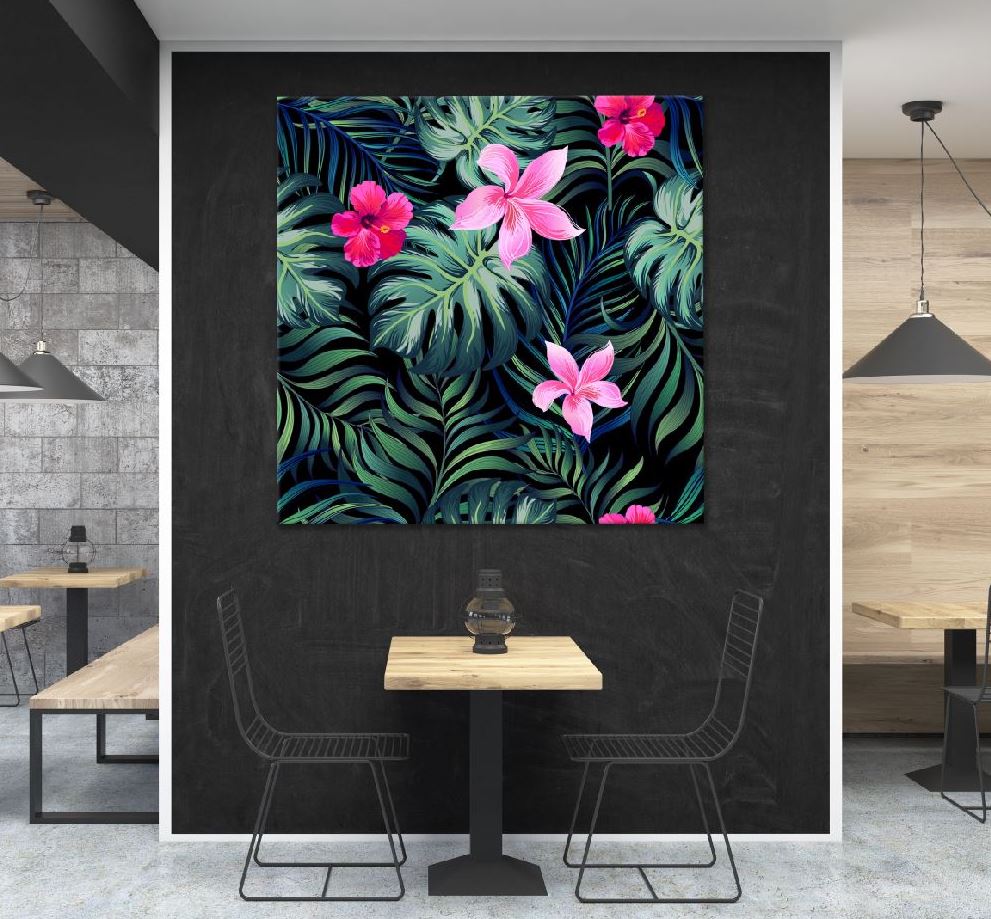 Square Canvas Hibiscus & Orchid Vector Art High Quality Print 100% Australian Made