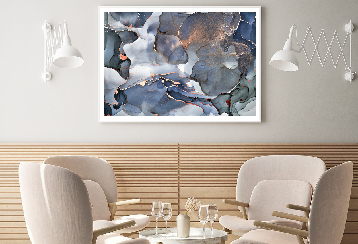 Gray Blue & Gold Abstract Design Home Decor Premium Quality Poster Print Choose Your Sizes