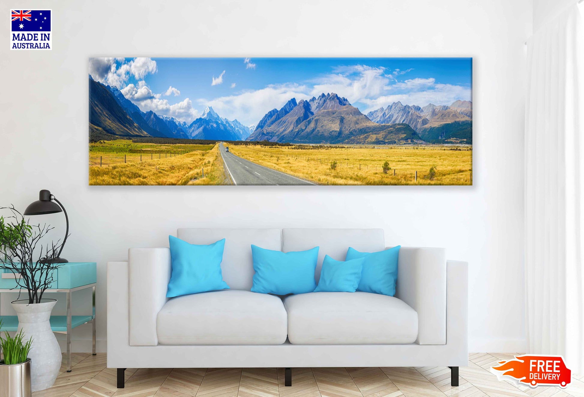 Panoramic Canvas Mountains Road View Photograph High Quality 100% Australian Made Wall Canvas Print Ready to Hang