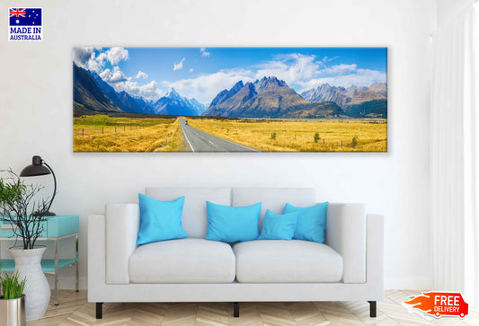 Panoramic Canvas Mountains Road View Photograph High Quality 100% Australian Made Wall Canvas Print Ready to Hang