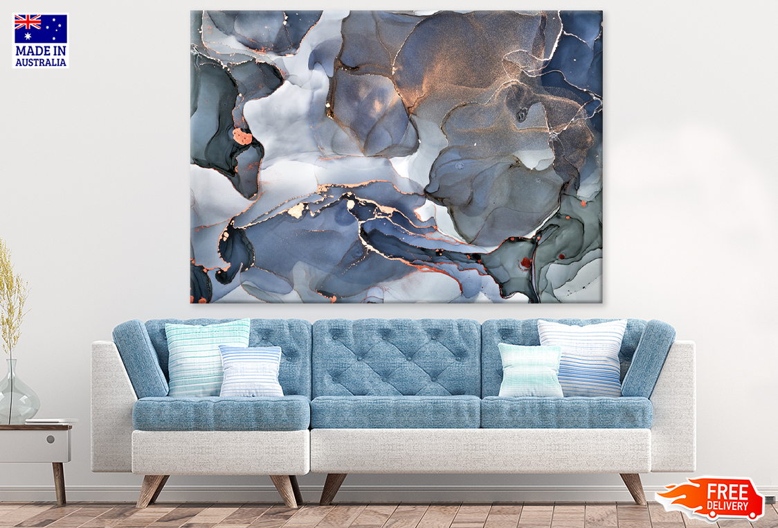 Gray Blue & Gold Abstract Design Print 100% Australian Made