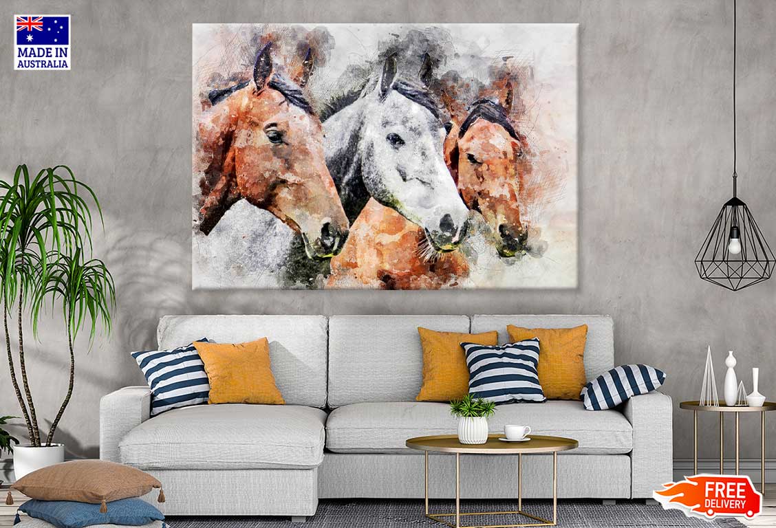 Horses Faces Watercolor Painting Print 100% Australian Made