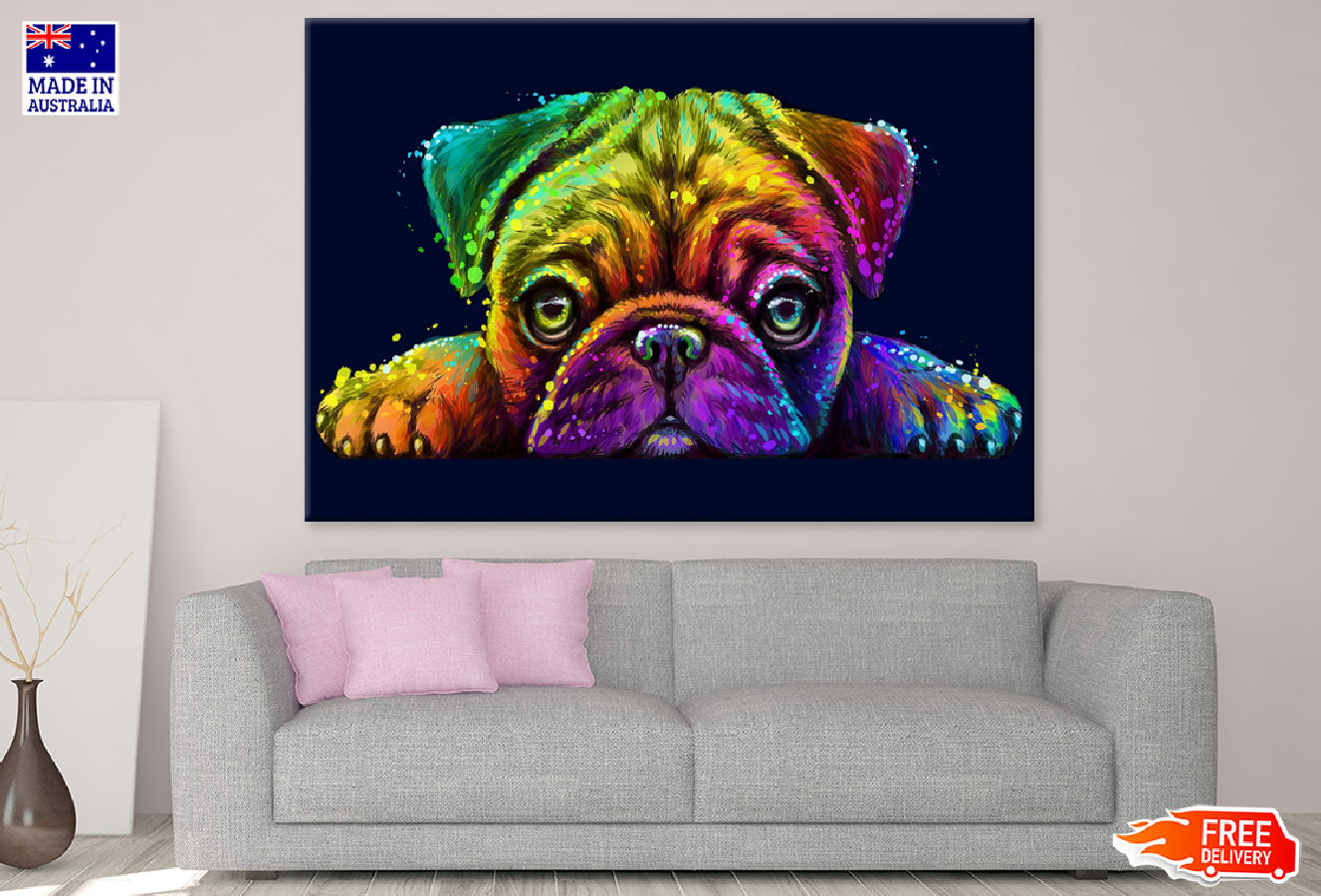 Colorful Pug Dog Face Abstract Design Print 100% Australian Made