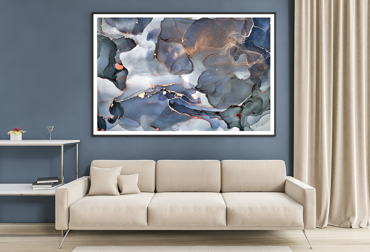 Gray Blue & Gold Abstract Design Home Decor Premium Quality Poster Print Choose Your Sizes