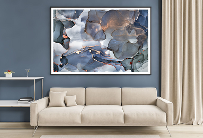 Gray Blue & Gold Abstract Design Home Decor Premium Quality Poster Print Choose Your Sizes
