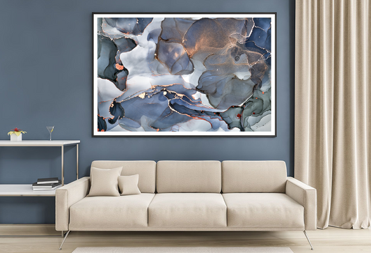 Gray Blue & Gold Abstract Design Home Decor Premium Quality Poster Print Choose Your Sizes