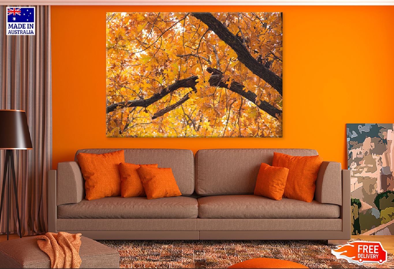 Orange Autumn Leaves Branch View Photograph Print 100% Australian Made