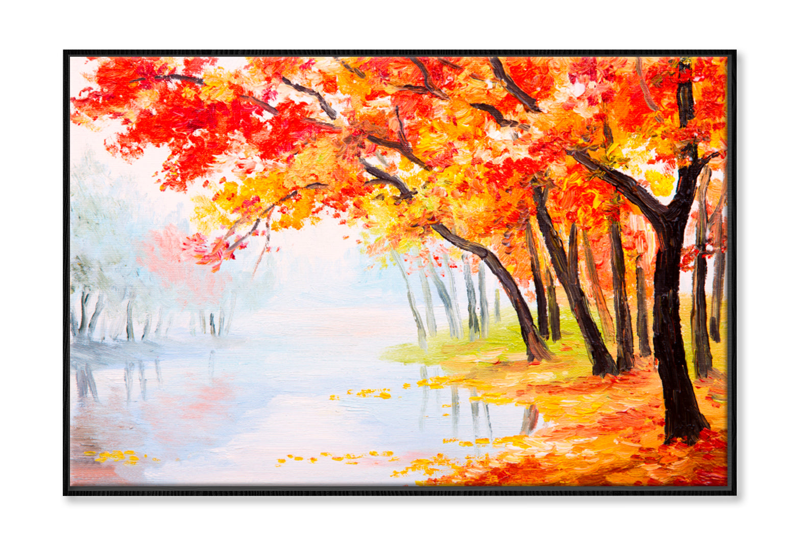 Autumn Forest Near The Lake Oil Painting Wall Art Limited Edition High Quality Print Canvas Box Framed Black