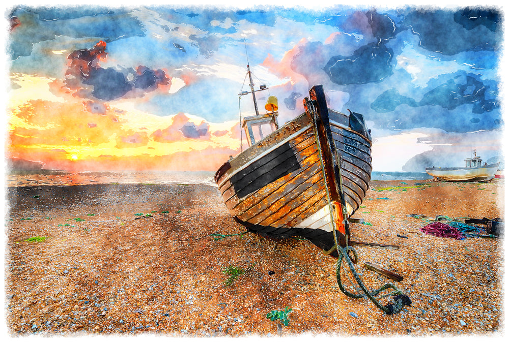 Boat on Sea Shore Painting Print 100% Australian Made
