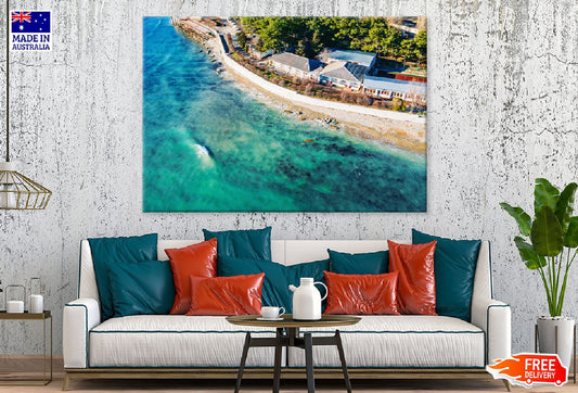Sea Coastline with Houses Aerial View Photograph Print 100% Australian Made