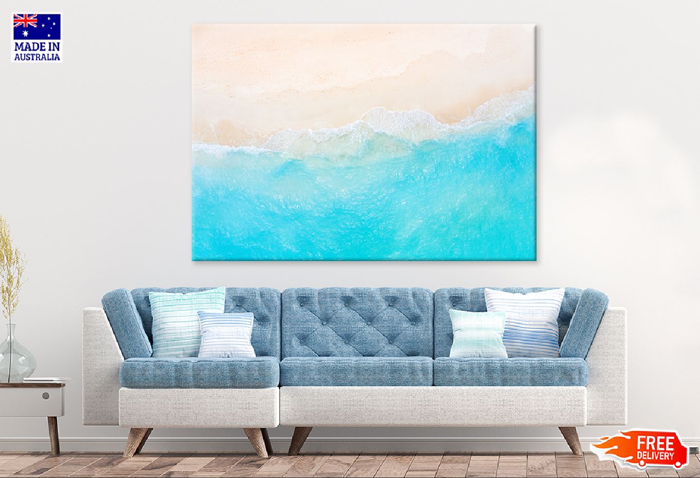 Clear Blue Sea Wave & Sand Aerial Photograph Print 100% Australian Made