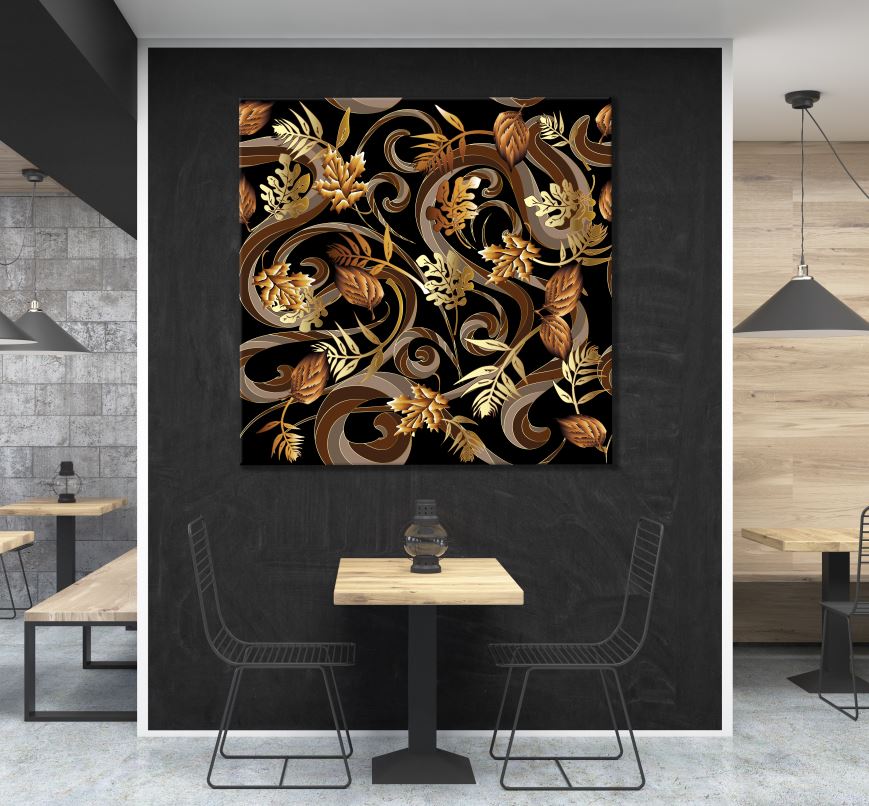 Square Canvas Gold & Black Abstract Floral Design High Quality Print 100% Australian Made