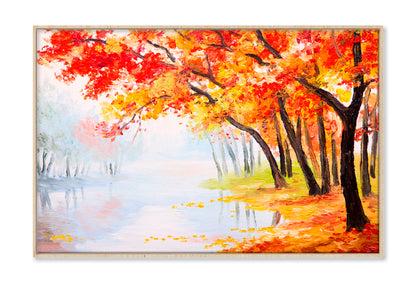 Autumn Forest Near The Lake Oil Painting Wall Art Limited Edition High Quality Print Canvas Box Framed Natural