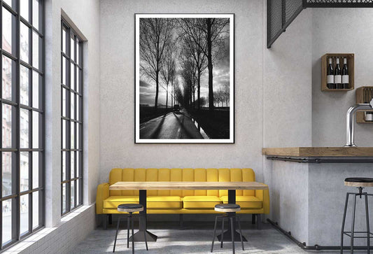 Trees Covered Road with Car B&W View Photograph Home Decor Premium Quality Poster Print Choose Your Sizes