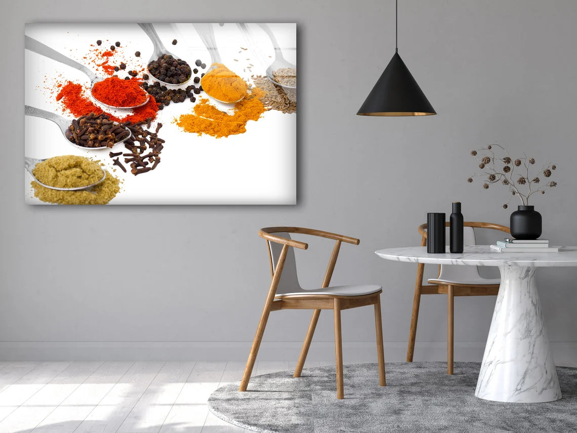 Spices on White Spoons Photograph Acrylic Glass Print Tempered Glass Wall Art 100% Made in Australia Ready to Hang