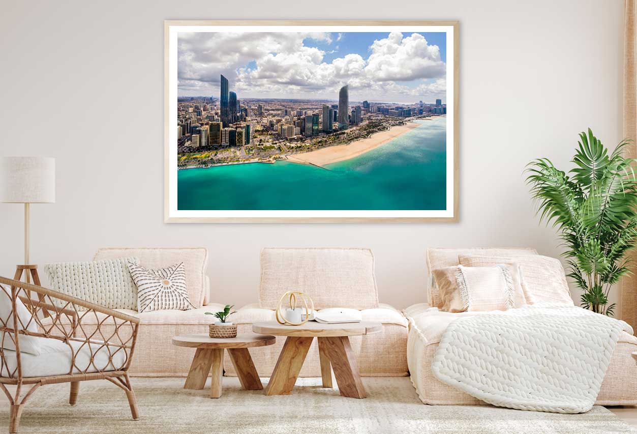 Aerial View Abu Dhabi City & Sea Photograph Home Decor Premium Quality Poster Print Choose Your Sizes