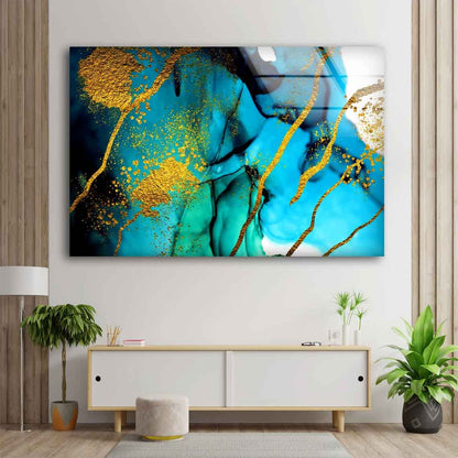 Blue Black & Gold Abstract Design Acrylic Glass Print Tempered Glass Wall Art 100% Made in Australia Ready to Hang