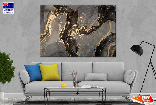 Black Grey & Gold Marble Abstract Design Print 100% Australian Made