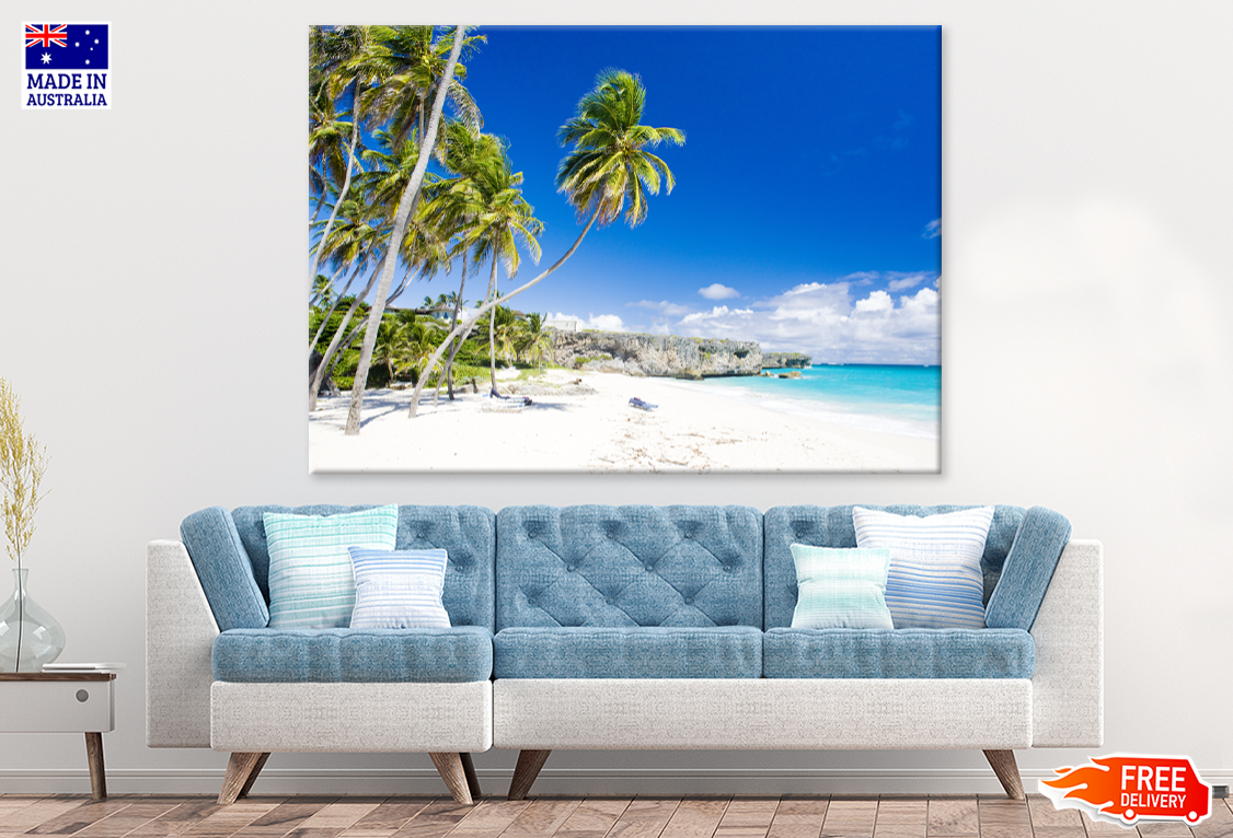 Palm Trees Rock & Sea Shore View Photograph Print 100% Australian Made