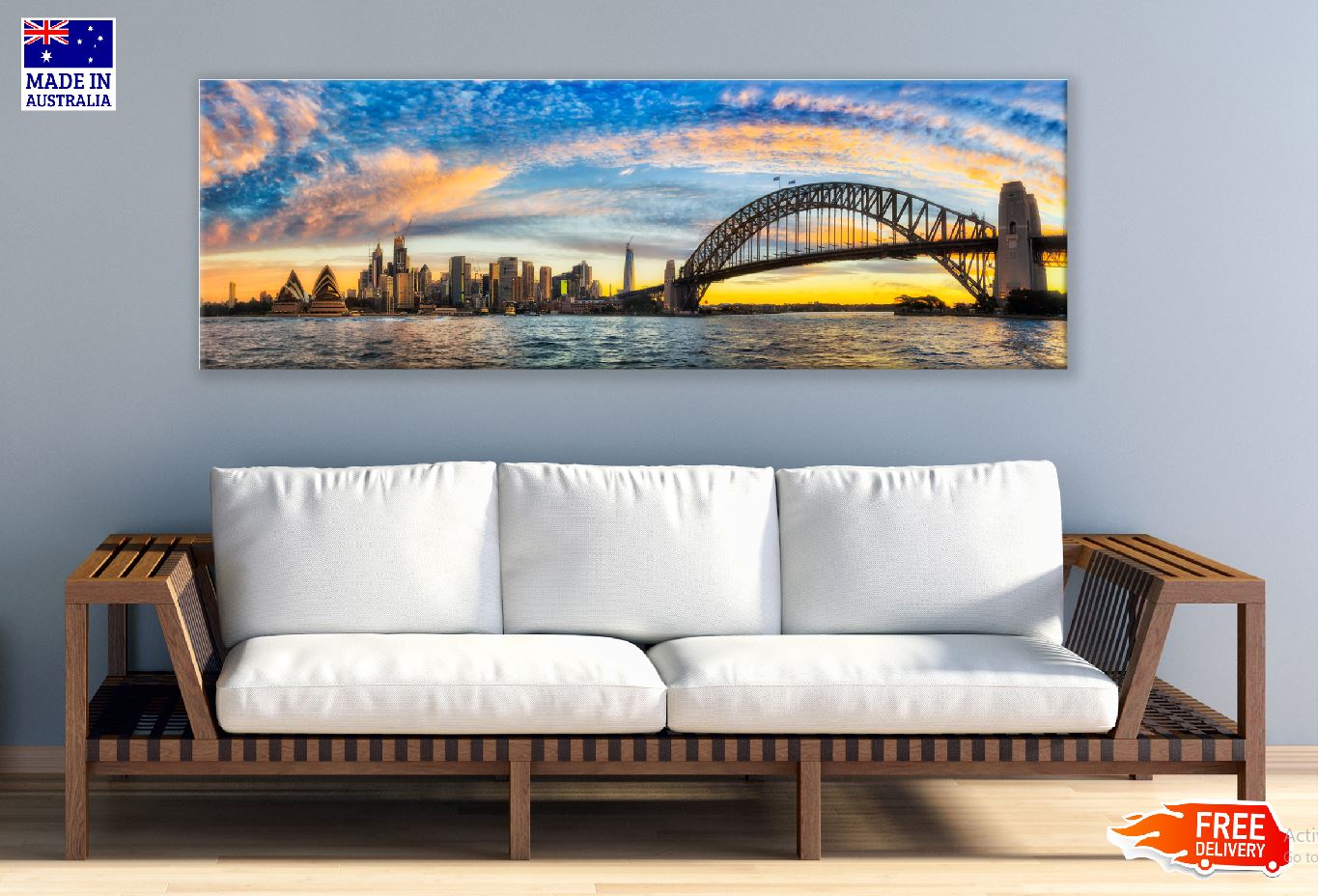 Panoramic Canvas Bright & Sydney City View Photograph High Quality 100% Australian Made Wall Canvas Print Ready to Hang