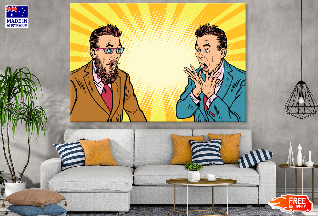 Surprised Bearded Man & Business Man Illustration Print 100% Australian Made