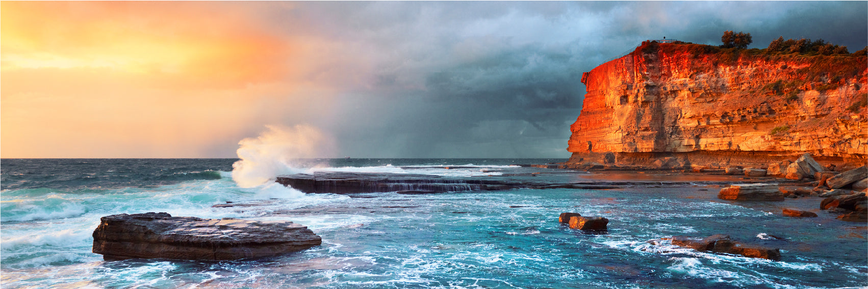 Panoramic Canvas Rocks near Sea View Photograph High Quality 100% Australian Made Wall Canvas Print Ready to Hang