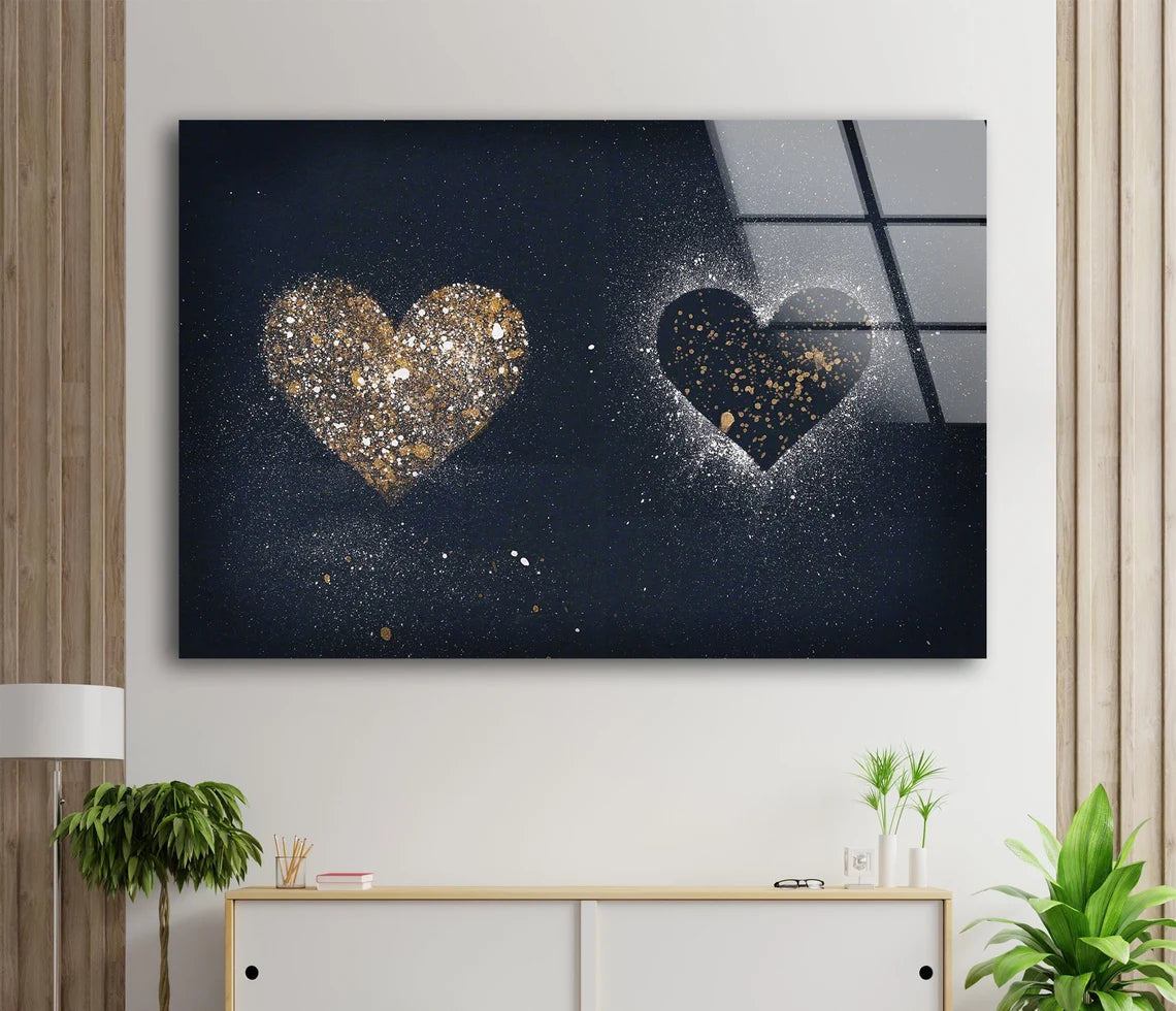 Heart Shaped Gold Dust Design Acrylic Glass Print Tempered Glass Wall Art 100% Made in Australia Ready to Hang