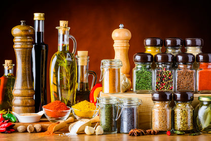 Bottles of Oil and Spices Cooking Ingredients Photograph Print 100% Australian Made