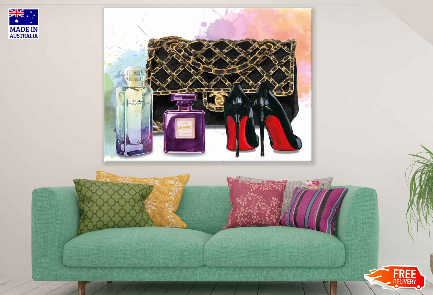 Perfume Shoes & Purse Watercolor Painting Print 100% Australian Made