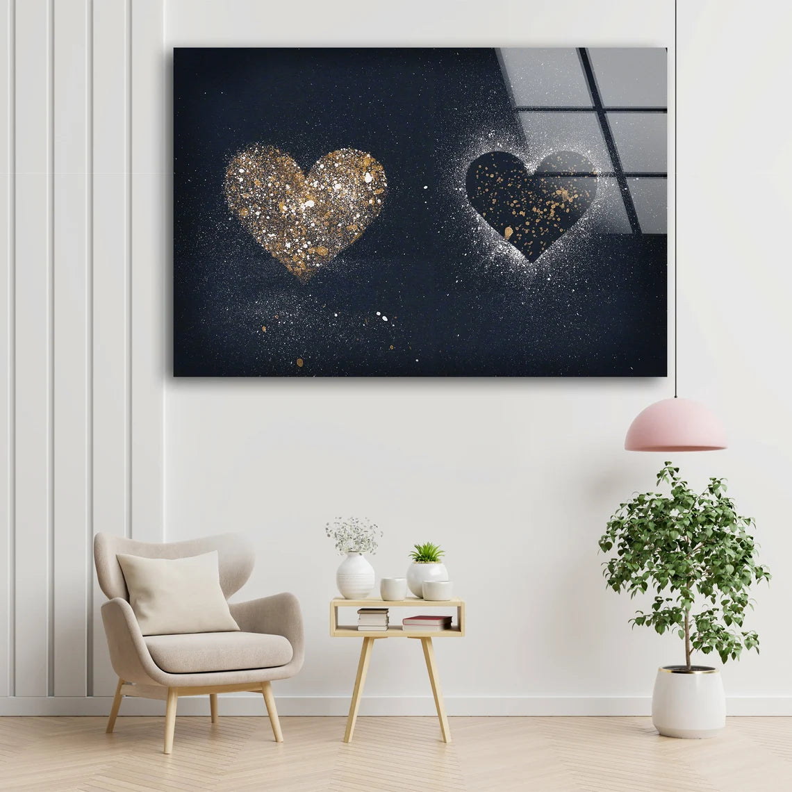 Heart Shaped Gold Dust Design Acrylic Glass Print Tempered Glass Wall Art 100% Made in Australia Ready to Hang