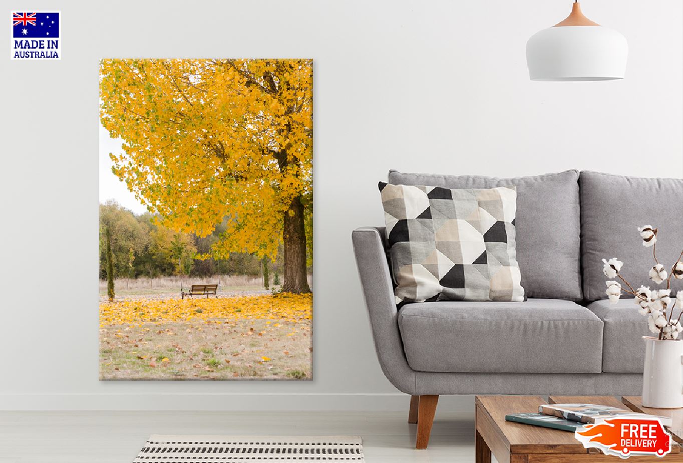 Yellow Autumn Tree on Garden View Photograph Print 100% Australian Made