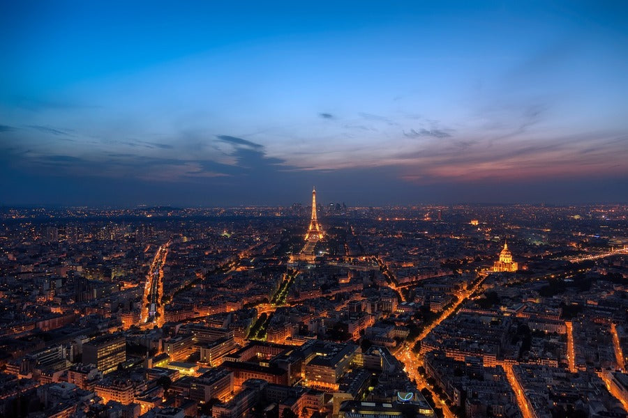 Eiffel Tower & Paris Cityscape at Night Phtograph Print 100% Australian Made