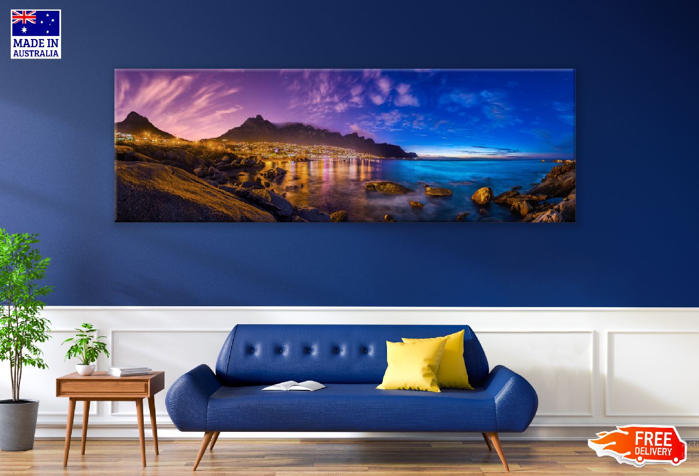 Panoramic Canvas Rocks near Sea View Photograph High Quality 100% Australian Made Wall Canvas Print Ready to Hang