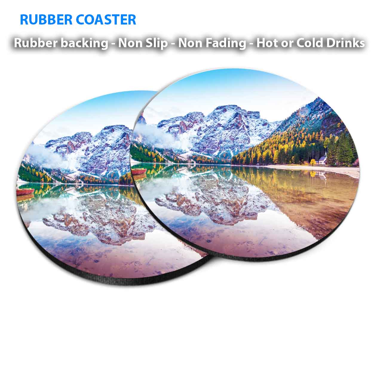 Dolomites Italy Lake Coasters Wood & Rubber - Set of 6 Coasters