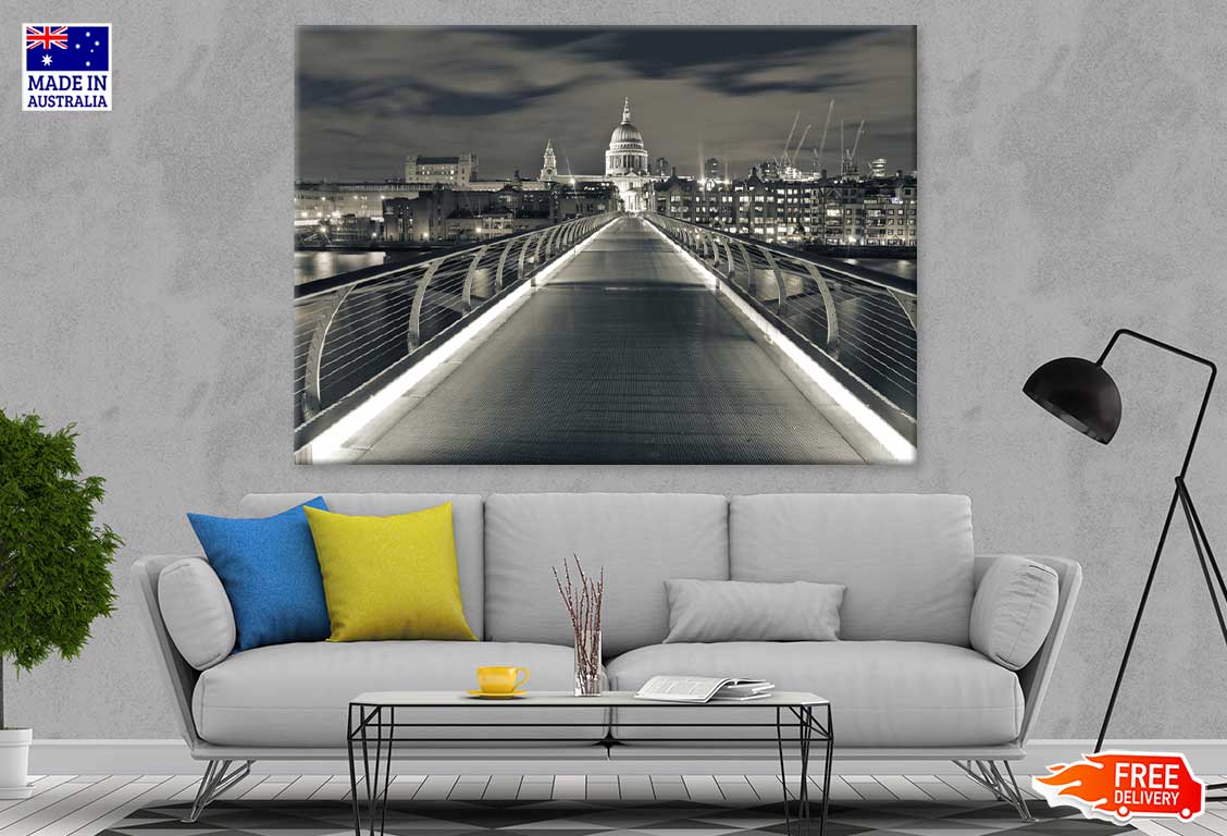 Millennium Bridge Night View B&W Photograph Print 100% Australian Made