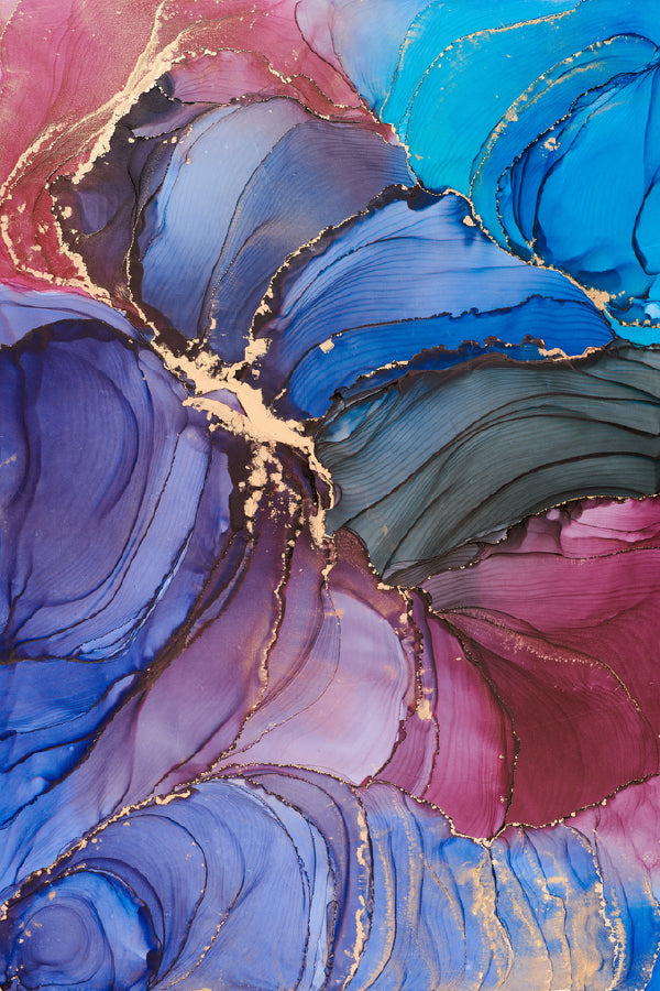 Blue Pink & Gold Fluid Art Design Print 100% Australian Made