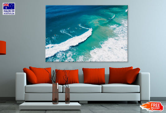 Surfers on Ocean Waves Aerial View Photograph Print 100% Australian Made