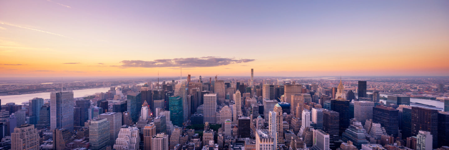 Panoramic Canvas New York City Aerial Sunset Photograph High Quality 100% Australian Made Wall Canvas Print Ready to Hang