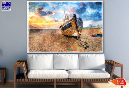 Boat on Sea Shore Painting Print 100% Australian Made