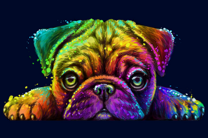 Colorful Pug Dog Face Abstract Design Print 100% Australian Made