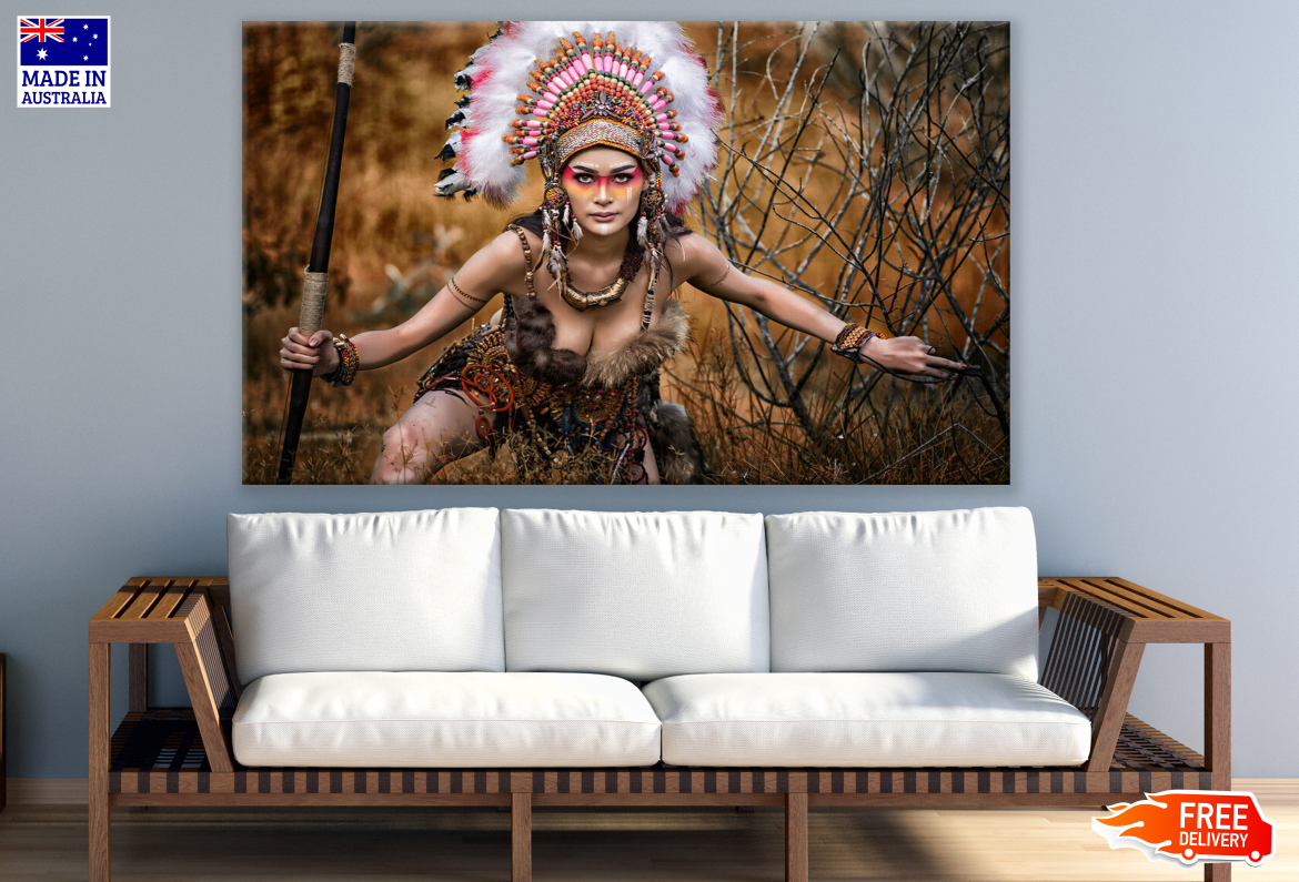 Native Warrior Girl with Feather Headdress Photograph Print 100% Australian Made