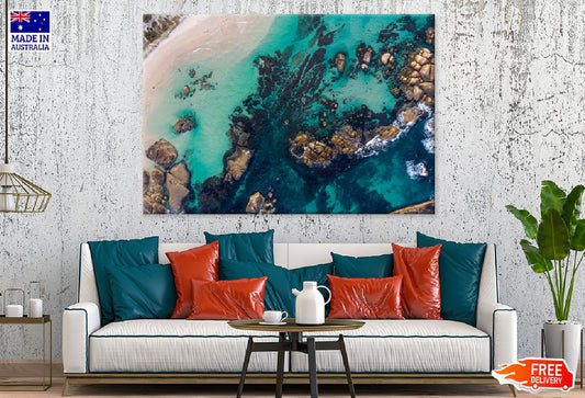 Rocks on Sea Aerial View Photograph Print 100% Australian Made