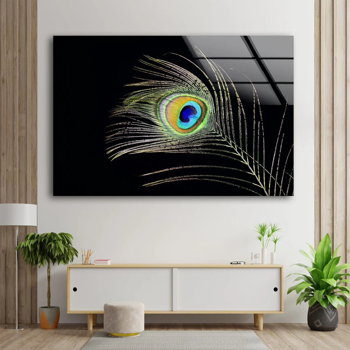 Peacock Feather Closeup Photograph Acrylic Glass Print Tempered Glass Wall Art 100% Made in Australia Ready to Hang