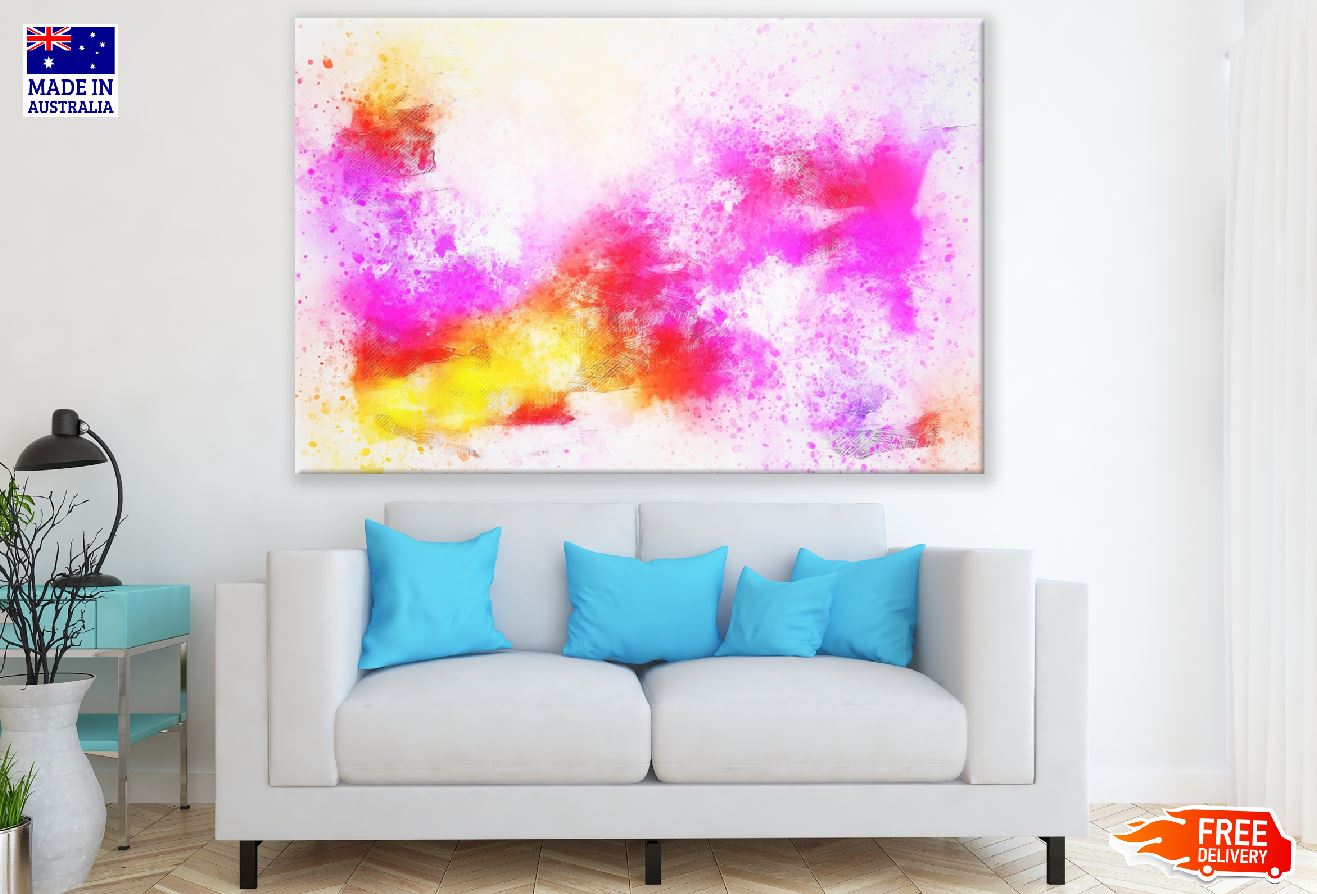 Red Yellow & Pink Color Splash Abstract Design Print 100% Australian Made