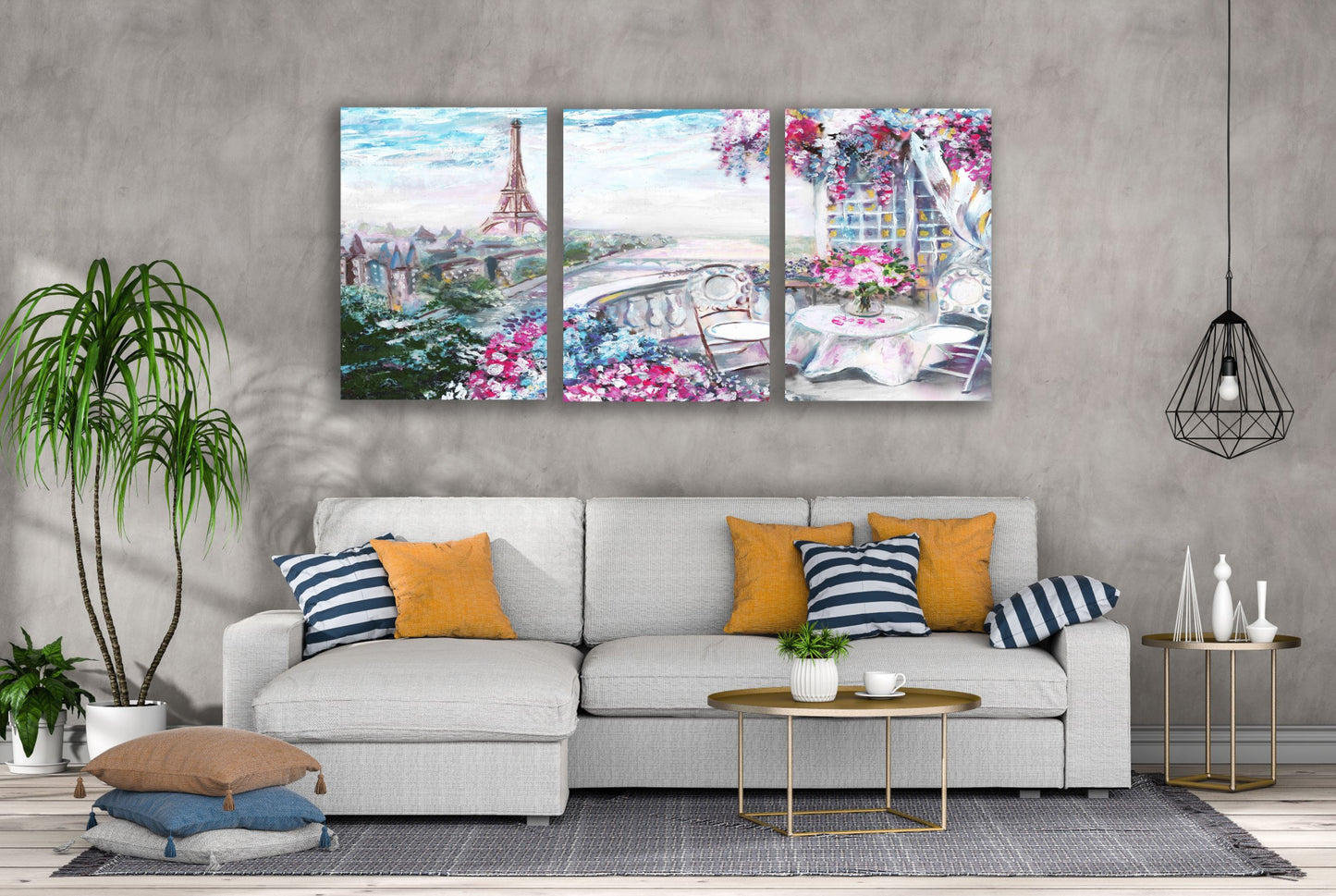 3 Set of Eiffel Tower & Floral Balcony Watercolor Painting High Quality Print 100% Australian Made Wall Canvas Ready to Hang