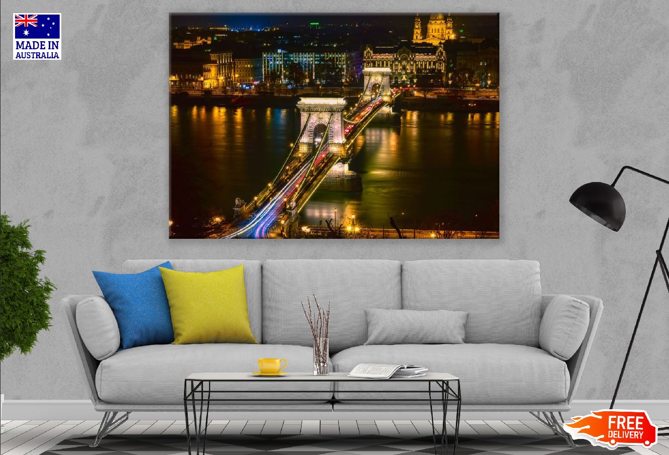 Chain Bridge Budapest Hungary Night View Photograph Print 100% Australian Made