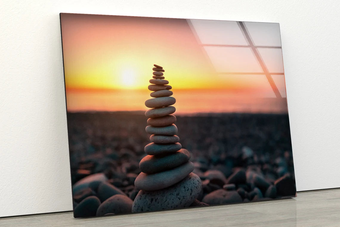 Zen Stones Sunset Photograph Acrylic Glass Print Tempered Glass Wall Art 100% Made in Australia Ready to Hang